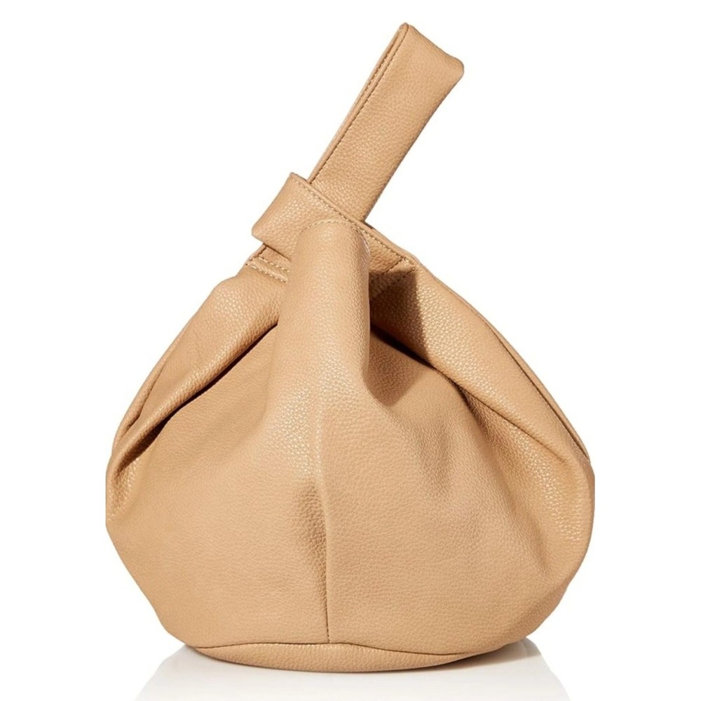 The Drop Avalon Pebbled Wristlet Bag Beige Stitching Accents Open Closure Women